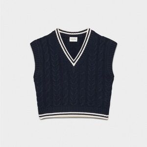 Sunday Best Navy V-Neck Cable Knit Sweater by Aritzia